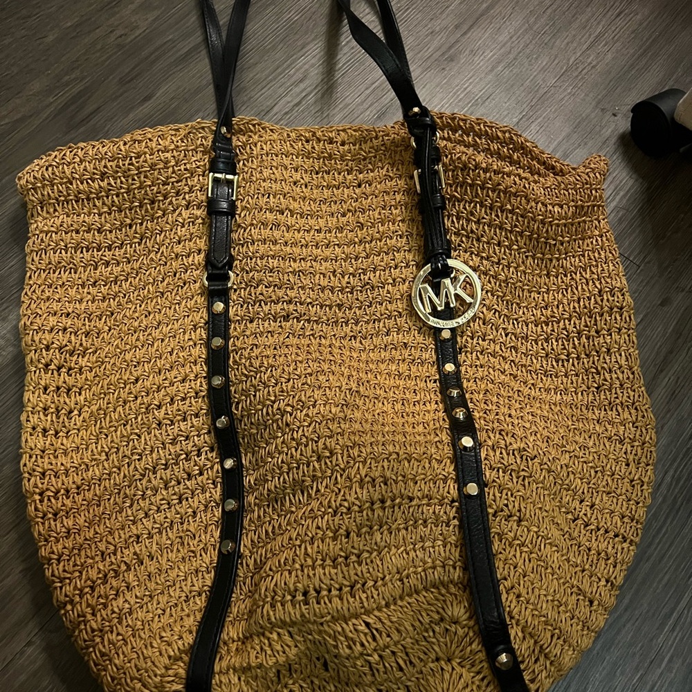 Michael Kors Tan and Black Tote Bag with Woven Design